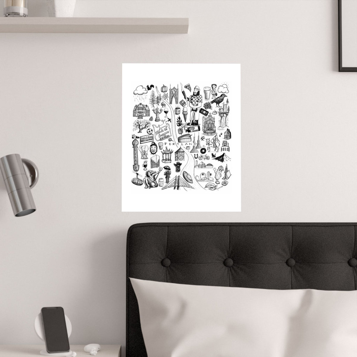 Portland Oregon Landmarks Satin Poster