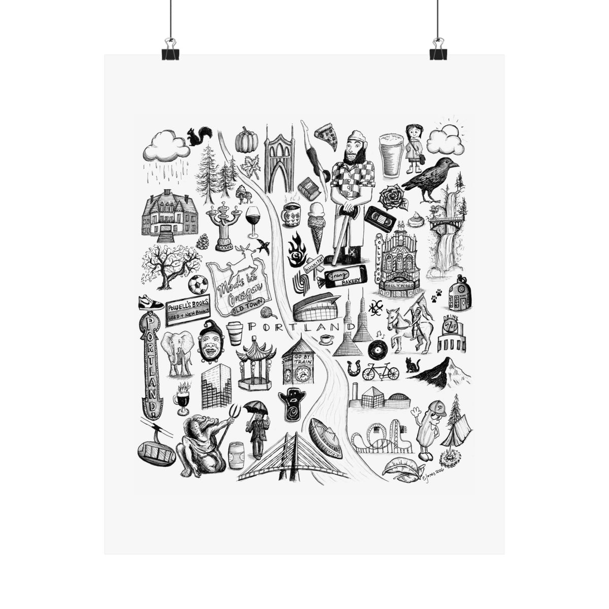 Portland Oregon Landmarks Satin Poster