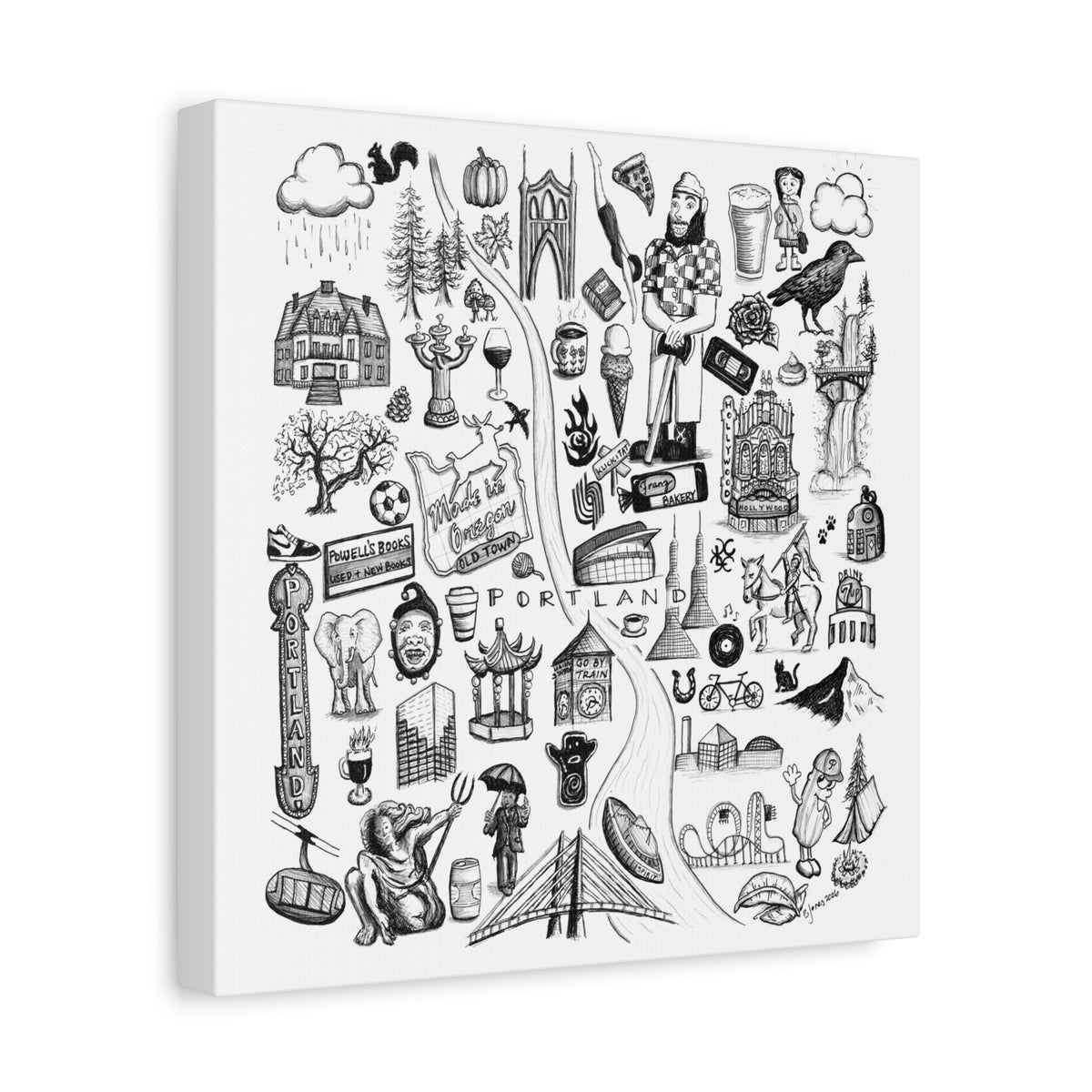 Matte Canvas Portland Oregon Landmark Collage Wall Art