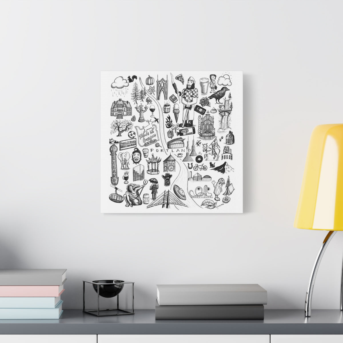 Matte Canvas Portland Oregon Landmark Collage Wall Art