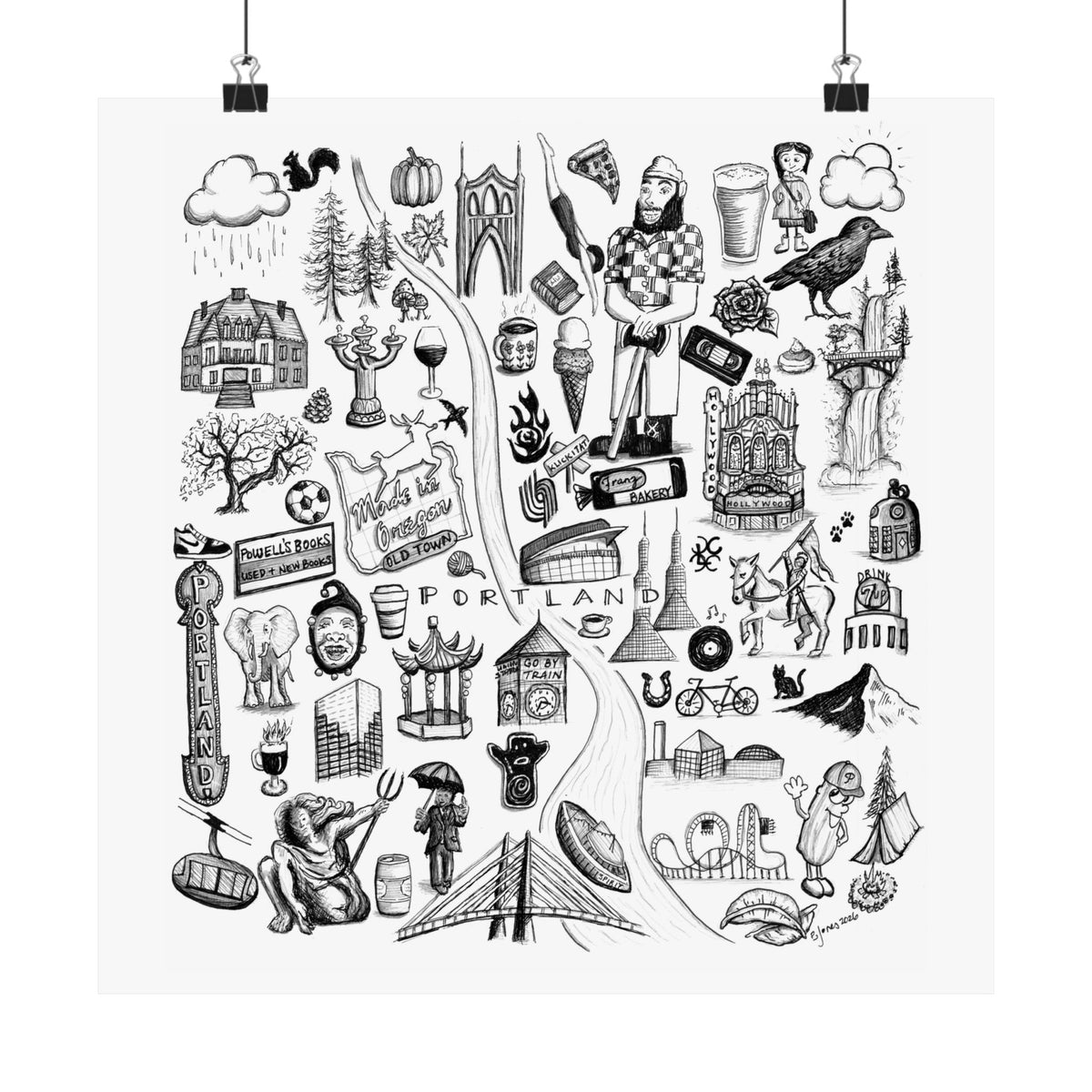 Portland Oregon Landmarks Satin Poster