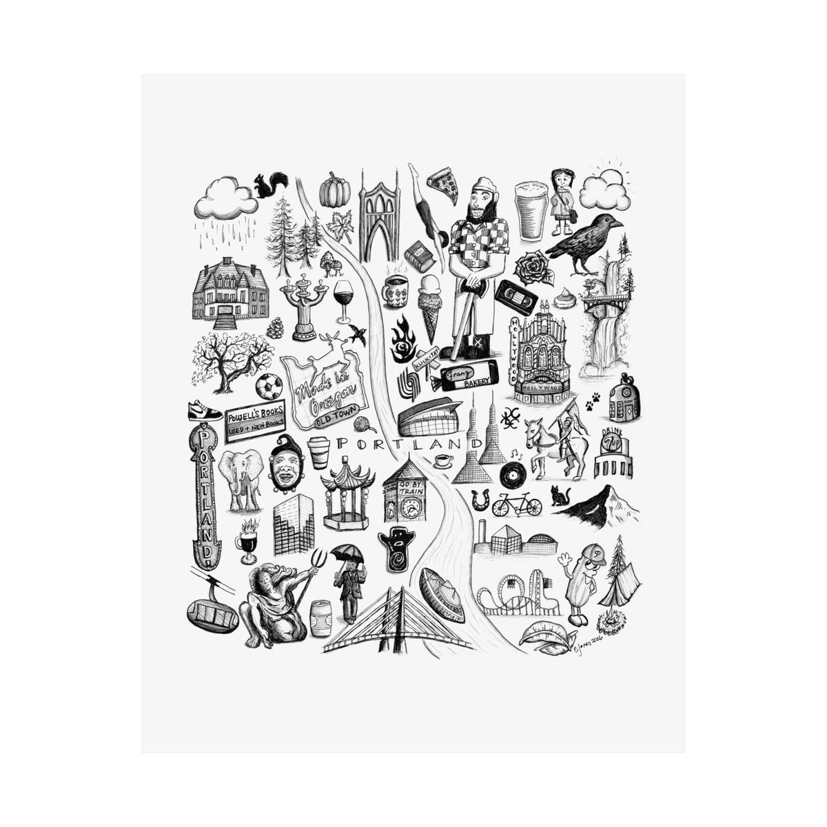 Portland Oregon Landmarks Satin Poster