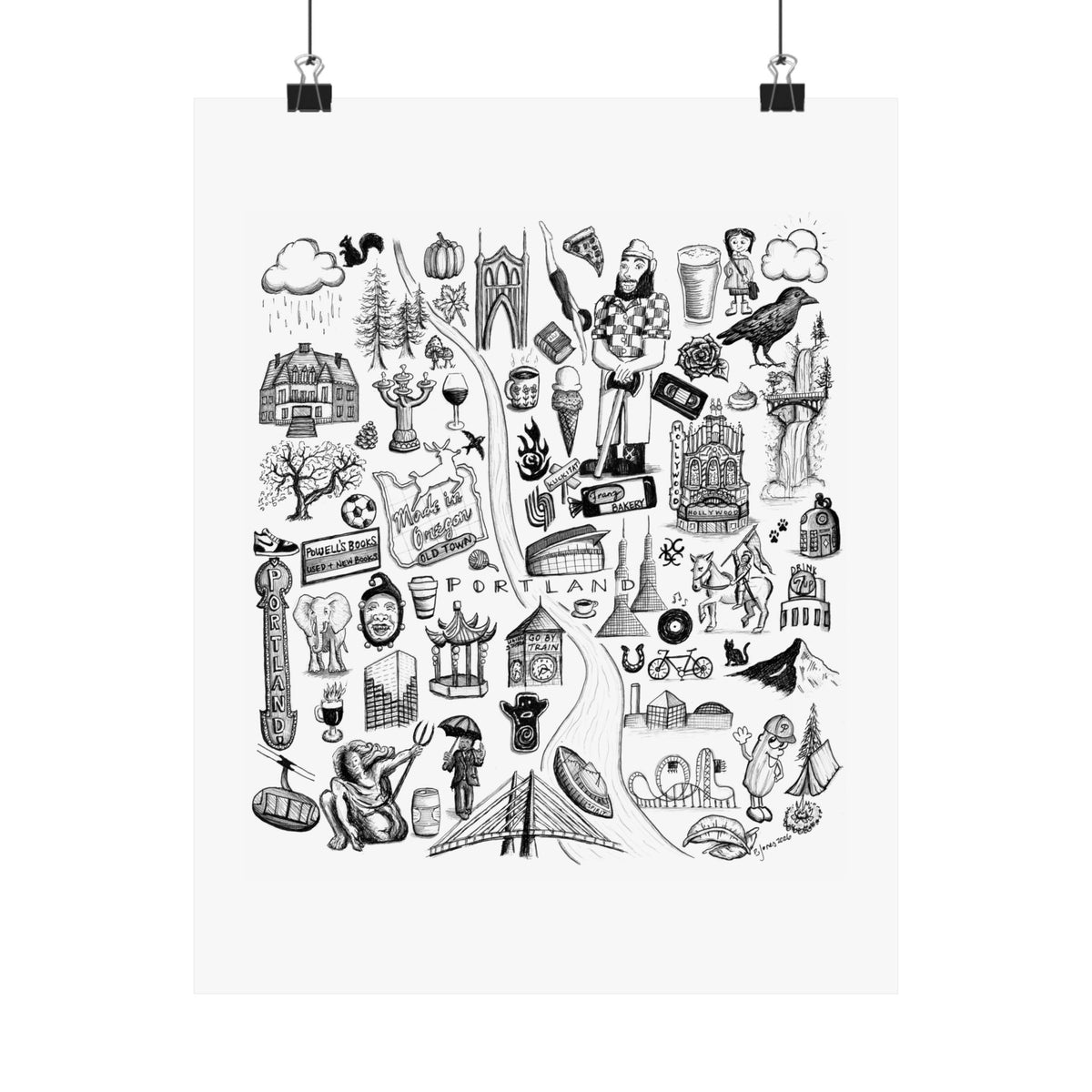 Portland Oregon Landmarks Satin Poster