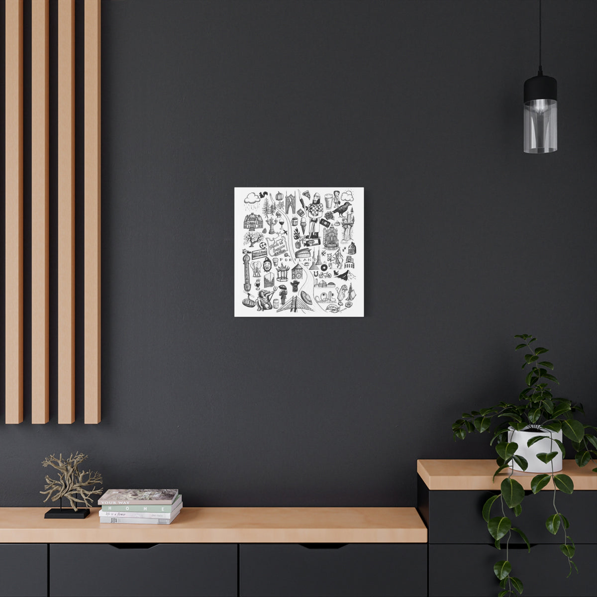 Matte Canvas Portland Oregon Landmark Collage Wall Art