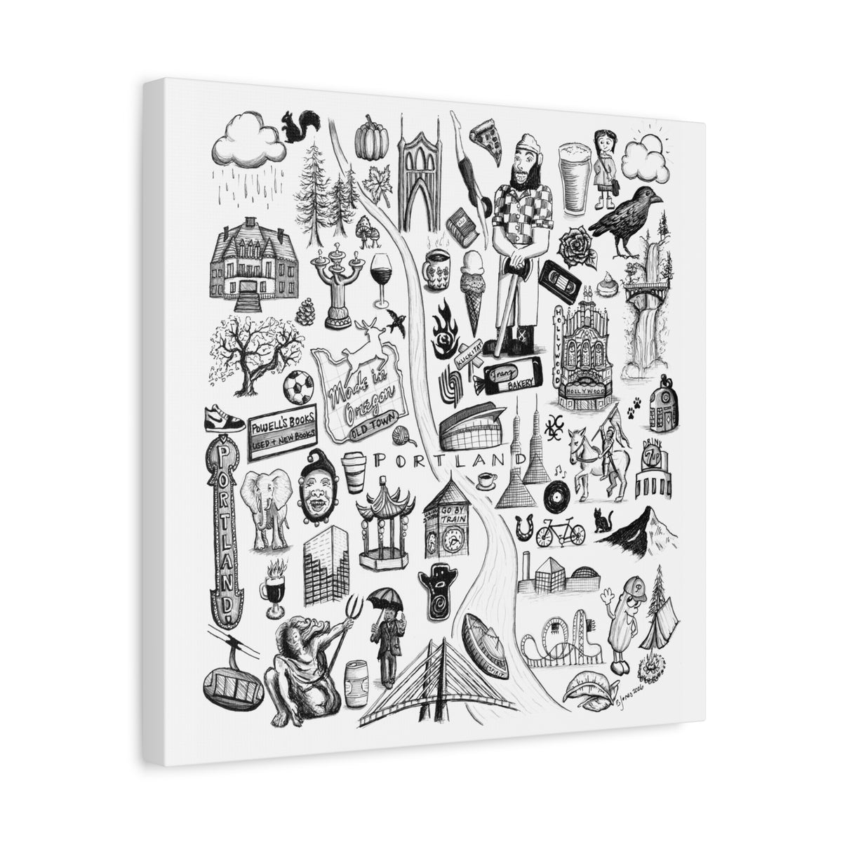 Matte Canvas Portland Oregon Landmark Collage Wall Art
