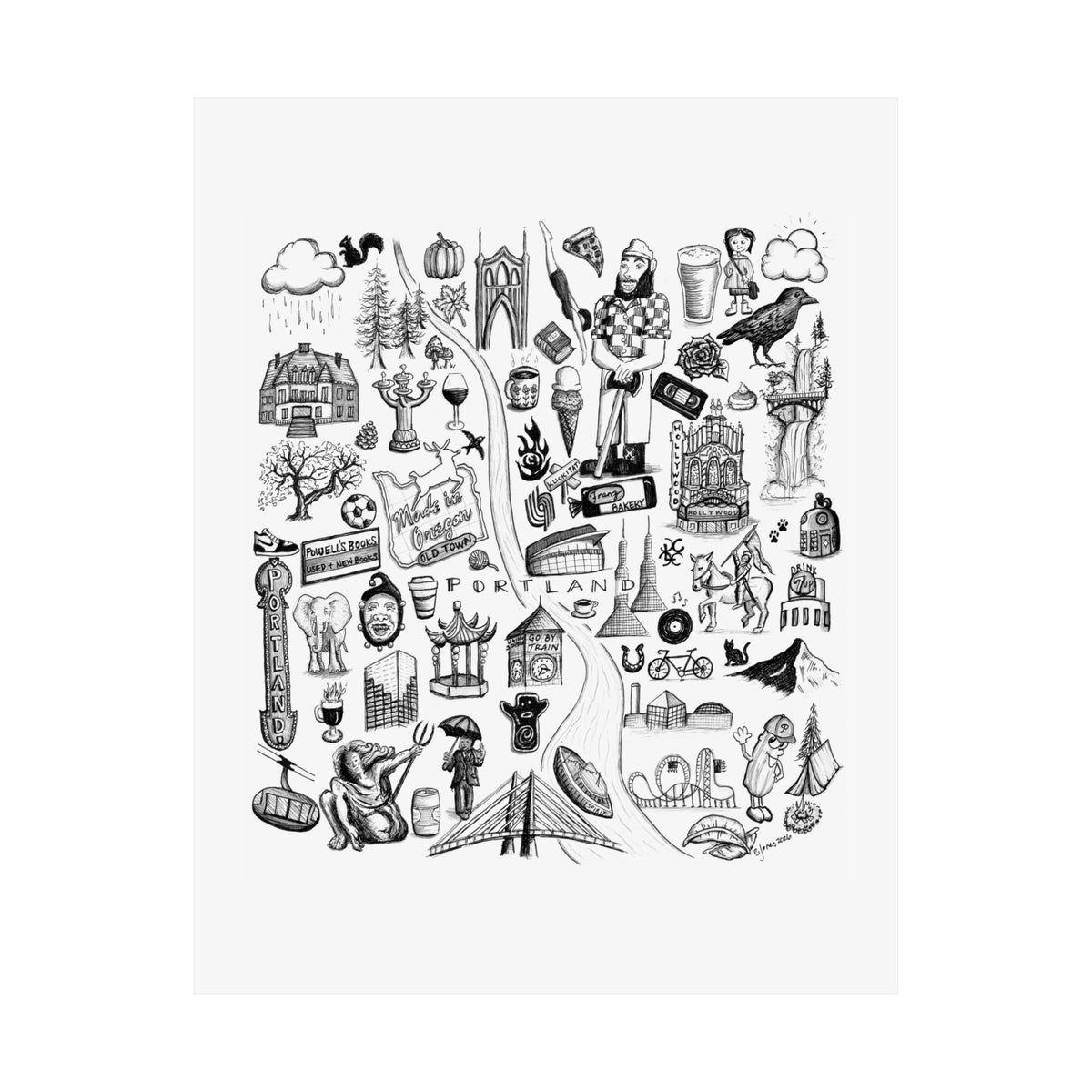 Portland Oregon Landmarks Satin Poster
