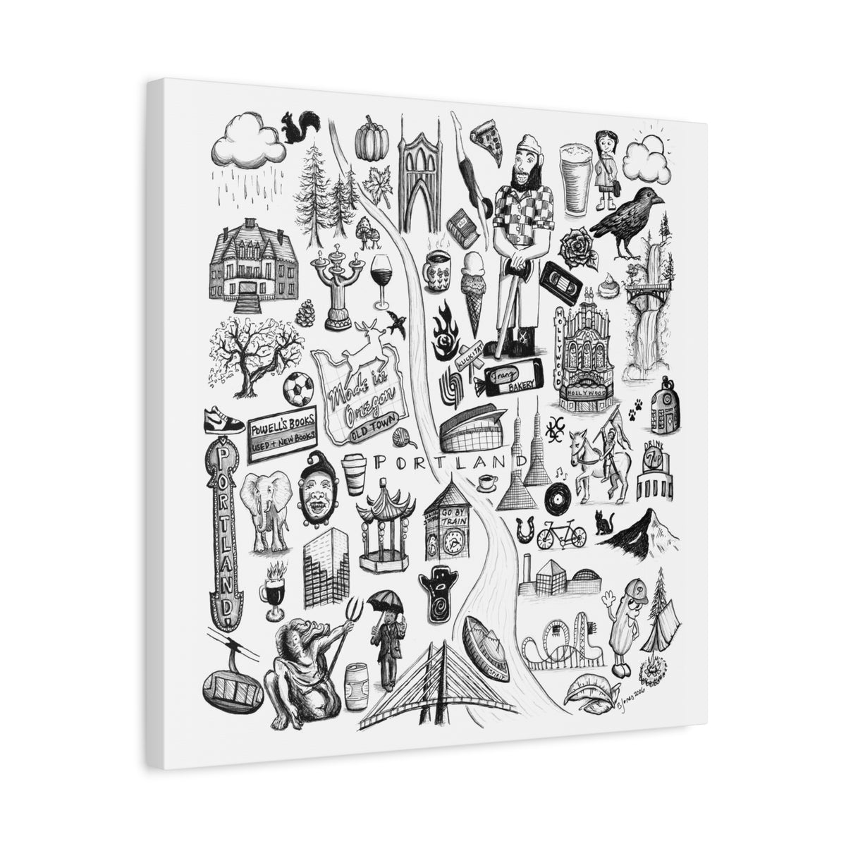 Matte Canvas Portland Oregon Landmark Collage Wall Art