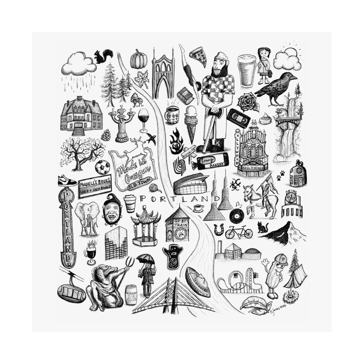 Portland Oregon Landmarks Satin Poster
