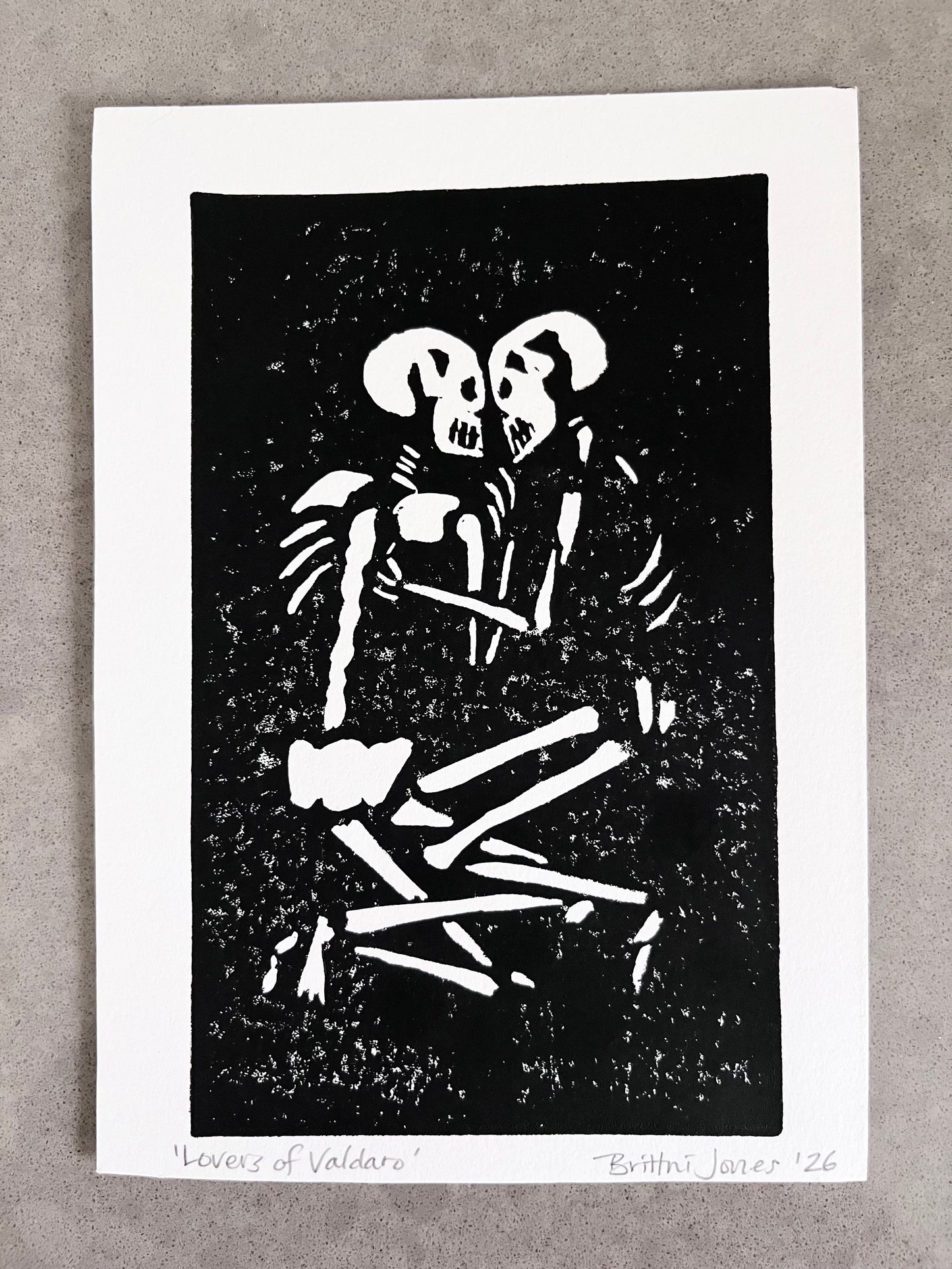 Lovers of Valdero Linocut Print 5x7