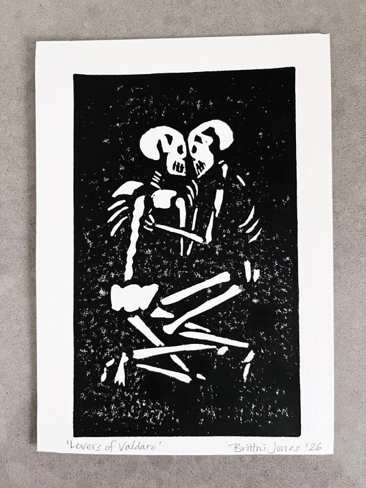 Lovers of Valdero Linocut Print 5x7